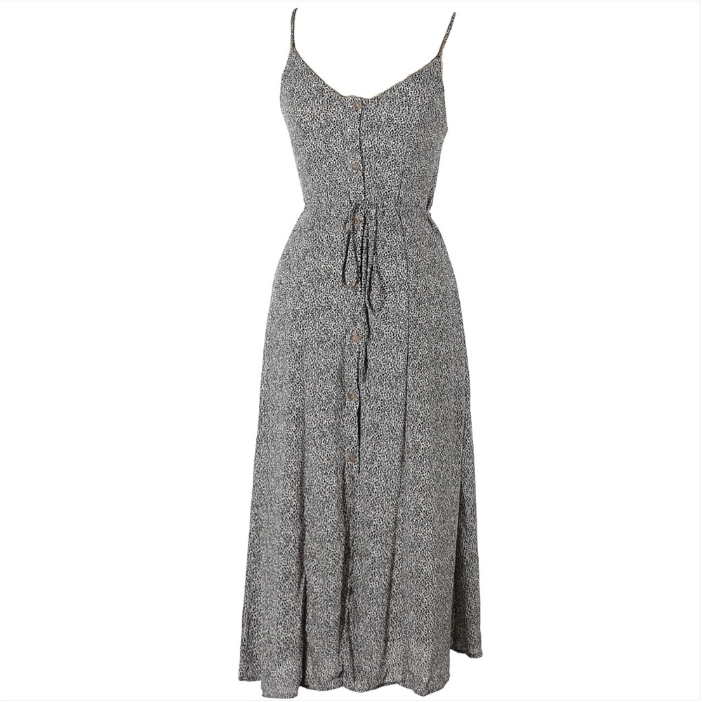 NWOT Sienna Sky Black White Animal Print Button Up Tie Waist Midi Tank Dress